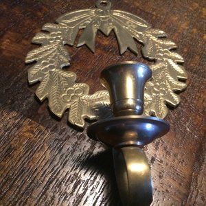 Solid brass wall candle holder : Garland of Holly and bow